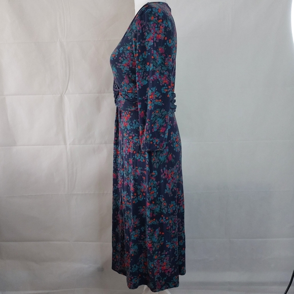 Boden Wrap Top Purple Navy 3/4 Sleeve Midi Jersey Dress Stretch Floral Size 16L - Picture 7 of 10